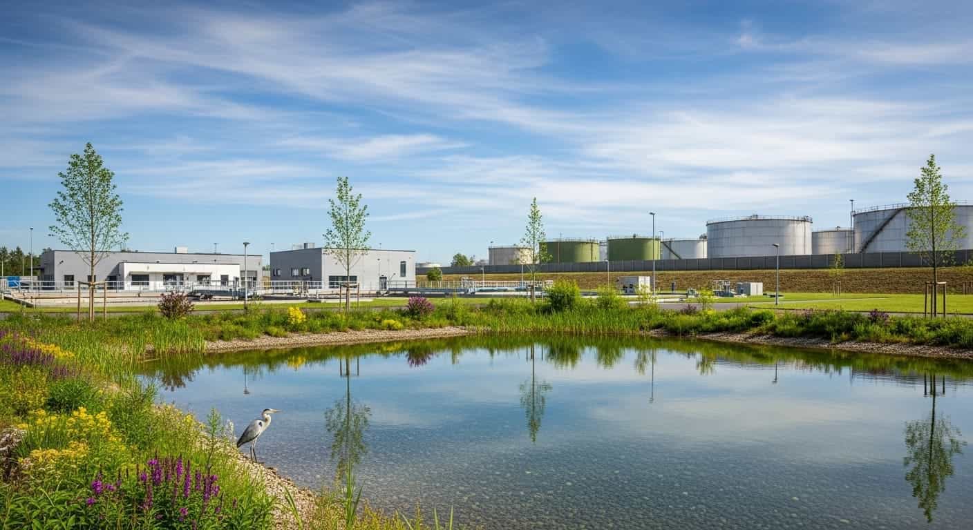 Система очистки сточных вод на нефтебазе для защиты экологии.