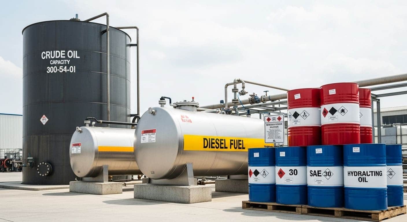 Различные типы емкостей для хранения разных видов нефтепродуктов.